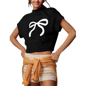 Yuemengxuan Valentine's Day Sweater Vest for Women Mock Neck Knit Tank Tops Cute Heart Sweaters Cropped Pullover Vests Top