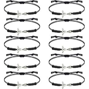 Honbay 10PCS Alloy Ice Hockey Bracelets Adjustable Braided Rope Field Hockey Charm Bracelets Sports Ball Hockey Bracelet for Women Men Sport Team Players Coaches Fans