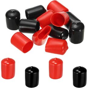 PATIKIL 19 mm Round Rubber End Caps, 12 Pack Vinyl Bolt Cover Caps Flexible Screw Thread Protectors for Metal Tubing Rod Bolts, Black-Red