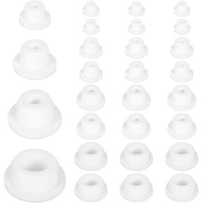 24 Pcs Silicone Bathtub Jet Covers, 4 Size Silicone Hole Plug, Waterproof White Tube Plugs T Type Rubber Stoppers Pipe Tube Inserts Fit for 12mm 14mm 16mm 22-23mm Bathtub Hole