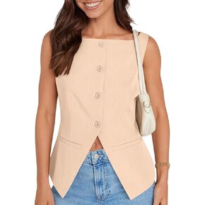 UEU Womens Vest Top 4 Button Sleeveless Boat Neck Fully Lined 2025 Trendy Dressy Business Work Blazer Suit Waistcoat