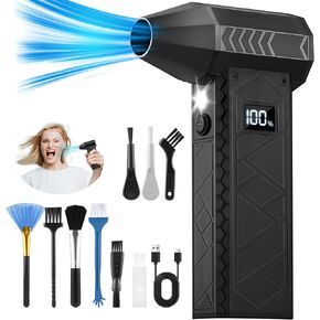 Compressed Air Duster- 4 Speeds Adjustable Electric Air Duster with Digits Display LED Lights,One Charge for 100 Mins, Rechargeable Cordless Air Blower for Keyboard, PC, Car, Home and Outdoor
