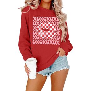 FAYALEQ Valentines Day Sweatshirts Valentine Shirts Women Valentines XOXO Lips Crewneck Pullover Lover Gift Sweatshirt