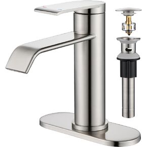 GAGALIFE Bathroom Faucet 1 Hole or 3 Hole - Bathroom Sink Faucet Brushed Nickel Waterfall Bathroom Faucet Single Handle, Modern Bathroom Faucets with Pop-up Drain, Supply Lines and Deck, JJL-MP-7001BN