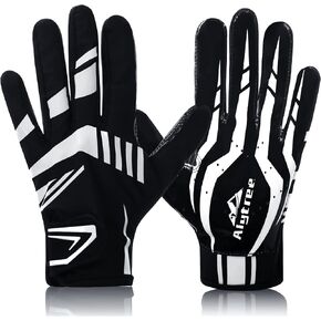 Football Gloves for Kids 8-12,No-Slip Youth Wide Receiver Gloves,Enhanced Performance Silicone Gloves, Adjustable Super Sticky Gloves for Boys and Girls（Patented） (Black-White-M/L（Adult）)