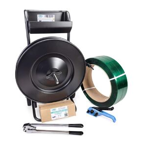 IDL Packaging Standard 1/2" x 5800' Polyester (PET) Strapping Kit, 780 lbs Break Strength – Complete Packaging Strapping Solution – Enough Strapping and Seals for 1000 Uses Before Refill