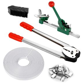 UpJiaFlarish PP Banding Strapping Kit - Pallet Packaging Tool Strap Set - Tensioner, Crimper & Sealer, 5/8 Inch *130Ft, 100pc Buckles, 100pcs Corner, Reusable for Heavy-Duty Packing