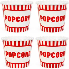 Modern Style Reusable Plastic Popcorn Box/Popcorn Containers/Popcorn Bowls Set for Movie Theater Night - (BPA Free - 4 or 6 or 8 Pack - 75 oz) (Popcorn Mix O)