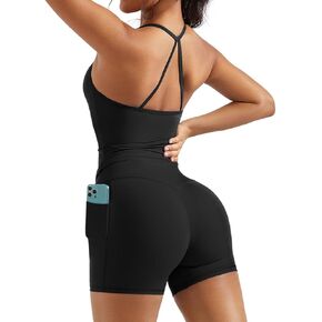 OMKAGI Workout Sets for Women Y Back Sports Bra Tank Booty Biker Shorts with Pockets