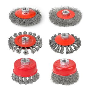 6 Pack Wire Wheels for 4 1/2 Angle Grinder, 4 inch Twisted Knotted Wire Brush for Grinder, 3 Inch Wire Cup Brush Wheel Set, Basin Derusting Brush Set for Cleaning Rust, 5/8 Inch 11 Threaded