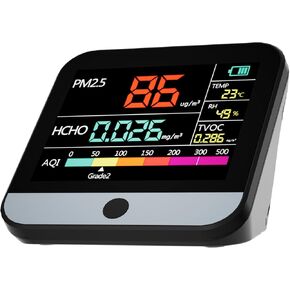 13 in 1 Air Quality Monitor Indoor, with PM1/PM2.5/PM10/Particle Counter/AQI/Humidity/TVOC/Formaldehyde/Temperature Air Quality Tester for Home, Office, Portable Air Quality Tester (Black)