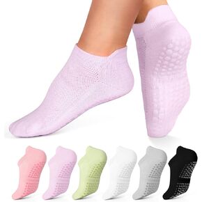 AGUTIUN 3/6 Pairs Pilates Grip Socks Yoga Socks with Grips for Women Non Slip High Socks