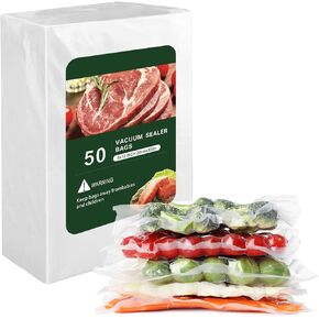 Vacuum Sealer Bags for Food: 50 Quart 8'' x 12'' Pre-Cut Food Saver Bags Quart Size, BPA Free Heavy Duty Vacuum Seal Bags for Food Preservation, Freezer Storage, Seal a Meal or Sous Vide