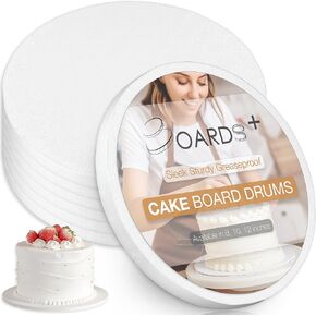 Cake Drum 12 Inch (6 Pack) | 1/2" Thick Cake Board Rounds | Sturdy, Seamless & Greaseproof Cake Circles For Presenting Heavy/Tiered Cakes