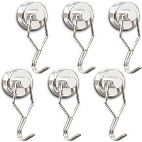 Tohoer Magnetic Hooks, Heavy Duty Neodymium Magnet Hook 50LBS with Rust Proof for Indoor Outdoor Hangers Hanging,Refrigerator,Grill,Tools,Kitchen,Key Holders, (Silver, 6 x 25MM)