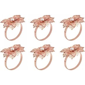 Napkin Rings Set of 6, Rose Gold Napkin Rings Flower Napkin Rings Napkin Holder Buckles for Dinner Table Decor, Wedding, Banquet, Dinner, Party, DIY Decoration