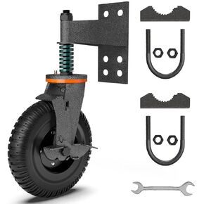 Gate Wheel,8 Inch Gate Wheels for Metal Tube Gate,600lb Capacity Heavy Duty Gate Caster with Screws and Wrenches,360° Rotation Spring Loaded Casters for Fence,Farm,Garden and Wooden Gate (Black)