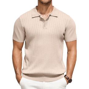 COOFANDY Men's Knit Polo Shirts Short Sleeve Ribbed Knitted Shirt Summer Lightweight Casual Golf Shirts