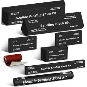 2025 Sanding Block Kit 7Pc with TearBlock & Sandpaper - EVA Foam Wet or Dry Auto Body Hand Sanding Blocks for Automotive Car Bodywork Restoration Paint Shops Woodworking Tools