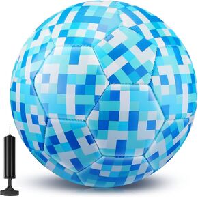 HyDren Size 3 Soccer Ball with Pump for Kids Ages 3 4-6 6-8 Blue Soccer Ball Size 3 Soft Pixel Indoor Outdoor Sport Soccer Mining Gift for Boys Girls Toddlers