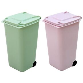 Tofficu 2Pcs Mini Trash can with Lid - Small Desktop Garbage can for Office, Bedroom, and Car - Compact Trash Bin with Swing Top - Perfect for Pen Holder and Recycling