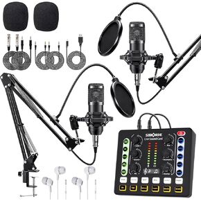 M8 Podcast Equipment Bundle for 2,DJ Mixer with BM800 Podcast Microphone Bundle Studio Condenser Microphone Perfect for Podcasting,Recording,Singing,TikTok Live Vlog,Streaming and Gaming
