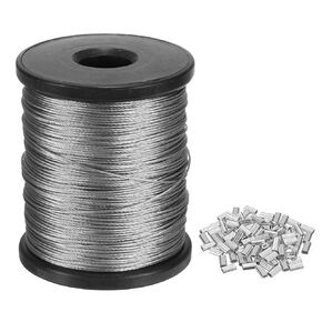 uxcell 400.2ft (122m) 316 Stainless Steel Wire Rope, 5/128in (1mm) 7x7 Standard Core Cable for Boat Marine Hardware, Decking & Picture Hanging Kit with 100Pcs Aluminum Crimping Sleeves