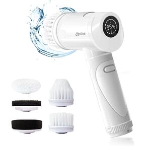 CB15 Electric Spin Scrubber, Cleaning & Waxing Scrubber, Rechargable, Digital Screen, Waterproof, Long Endurance Battery, 5 Replaceable Brush Heads, Suitable for Any Surfaces, Taiwan Design