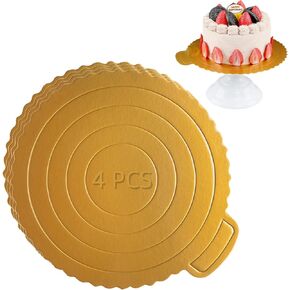 10 Inch Cake Boards, 4-Pack Round Cake Cardboard, Circles Cake Base for Baking, Desserts, Cakes Display, Pizza Decorating and Exhibition, Gold