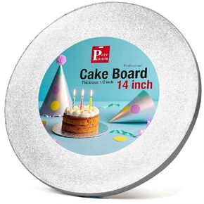 14inch Round Cake Board 1/2inch Thickness - Heavy Duty Silver Cake Drums with Smooth Straight Edges, Waterproof & Oil-proof for Baking, Cakes, Pizza, and Desserts(14inch)