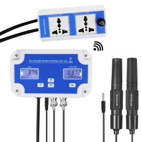 Digital PH/ORP Controller with Monitoring and Dosing in Water Digital pH Meter Redox Temp Tester App Remote Online Monitor for Swimming Pool Aquaculture Fishpond