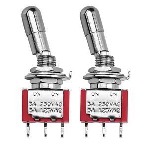 2pcs SPDT Mini Toggle Switch 3 Pin 2 Position ON/ON 5A/125V 3A/250V Heavy Duty Marine Miniature Toggle Switch Self Locking SH T8013-LKBQ Car Dashboard Boat Switches