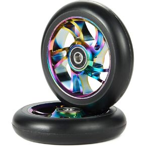 100mm Scooter Wheels - Pro Scooter Wheels 100mm Pair - Neo Oil Slick 100mm Metal Scooter Wheels Replacement - Pro Scooter Wheels 100mm - Bearings Installed - Scooter Wheels for Kids