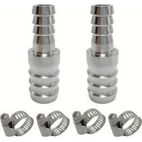 304 Stainless Steel Hose Barb Fitting Reducing Union 1/2" Barbed x 3/4" Barbed 2pcs with 4pcs Hose Clamps