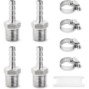 Stainless Steel Hose Barb Fittings, Josaton 1/4" Hose Barb to 1/4" Male Npt, 1/4" Npt to 1/4" Barb Barbed Hose Fittings, Air Hose Repair Kit, for Water Fuel, Home Brew, Industrial, 9PCS