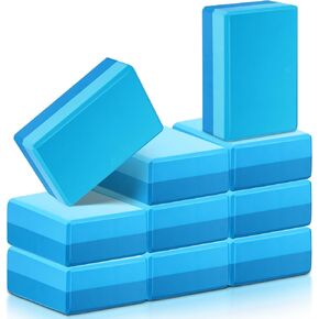 Liliful 10 Pcs Yoga Blocks Bulk Eva Foam Exercise Yoga Brick Soft Non Slip Surface Foam Blocks High Density Yoga Accessories for Workout Stability Balance Deepen Stretches Pilates 9''x6''x3''(Blue)