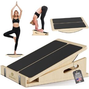 2 in 1 Wooden Slant Board for Calf Stretching & Balance, Professional Adjustable Ankle Stretch Wedge Physical Therapy Slant Boards for Knees Ankle Heel Feet Leg