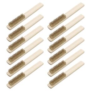 12Pcs Wire Brushes Set Heavy Duty Copper Plated Steel Wire Scratch Brush for Cleaning Rust Dust with Wood Handle (16 x 6 Lines)