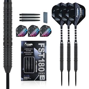 Formula Sports 90% Tungsten Darts Metal Tip Set - Professional Steel Tip Darts Set 21g/22g/23g/24g, with Aluminum Shafts, Tungsten Barrels, Dart Sharpener, Extra Flights, Gift Box