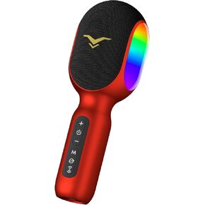 Wireless Bluetooth Karaoke Microphone, 5-in-1 Portable Handheld Mic with LED Lights, Supports Car Karaoke Duets, Karaoke Mic Speaker Machine for Adults & Kids Home Party Birthday (Red)