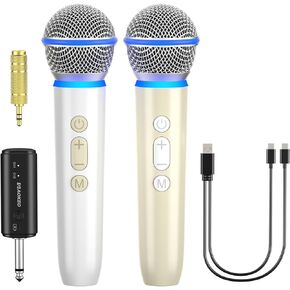 Aokeo Wireless Microphones with Dual-Channel Receiver,UHF Dynamic Handheld Karaoke Mic,100ft Range, for Amplifier Speaker, Mixer,Singing, Party,Speech