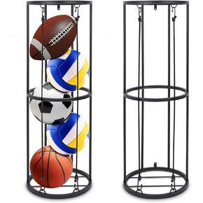 Vertical Ball Storage Rack, Wall-Mounted Garage Sports Equipment Organizer for Basketball, Soccer and Volleyball.
