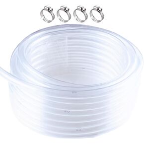 Clear Vinyl Tubing 1" ID x 1-1/4" OD - 25 ft,Flexible PVC Tubing with 4 Stainless Clamps Lightweight Plastic Tubing for Transfer Water Air Oil
