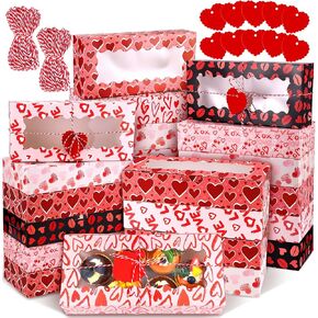 48 Pack Valentines Day Cookie Boxes with Window Heart Tags 12 x 5.5 x 2.5 Inch Valentine Bakery Treat Boxes Heart Gift Boxes Candy Cupcake Containers for Wedding Valentine Party Favors