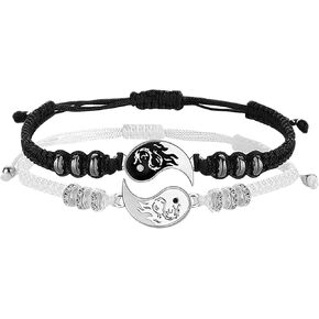 Link Chain Bracelets for Women Men Best Friend Bracelets 2 Matching Yin And Yangs Adjustable Rope Bracelets For Friendship Relationship Boyfriend Trendy Dainty Simple Fashion Style