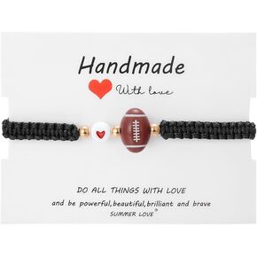 Pingyongchang Resin Football Baseball Basketball Soccer Rugby Charm Bracelet Handmade Braided Rope Ball Bead Heart Bracelet for Women Men Teen Sport Fan Creative Jewelry Gifts