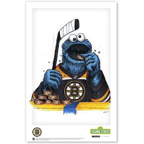 Boston Bruins Cookie Monster NHL Looney Tunes Art Poster Print by S. Preston - Living Room Home Wall Decor, 11" x 17" Unframed Artwork