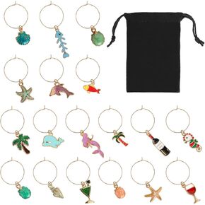 Wine Glass Charms Wine Charms for Stem Glasses Wine Glass Markers Wine Glass Identifier Charms Drink Charms Wine Glass Tags for Christmas Wine Party Decorations Summer Beach Themed Set of 18 in Saudi Arabia