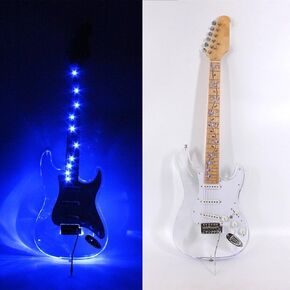 New Electric guitar LED Light Crystal Guitar Body Maple Rosewood Vine Inlay Blue Color Guitar