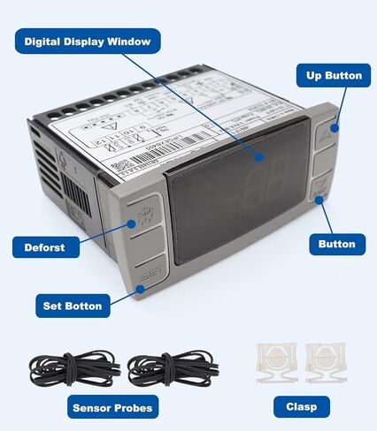 جهاز التحكم في درجة الحرارة USTAR متوافق مع Dixell XR06CX-4N1F1، 120 فولت 50-60 هرتز، مناسب لميجالي أتوسا والثلاجات التجارية الأخرى، مع مجسات مستشعر درجة الحرارة ومشبك in Kuwait